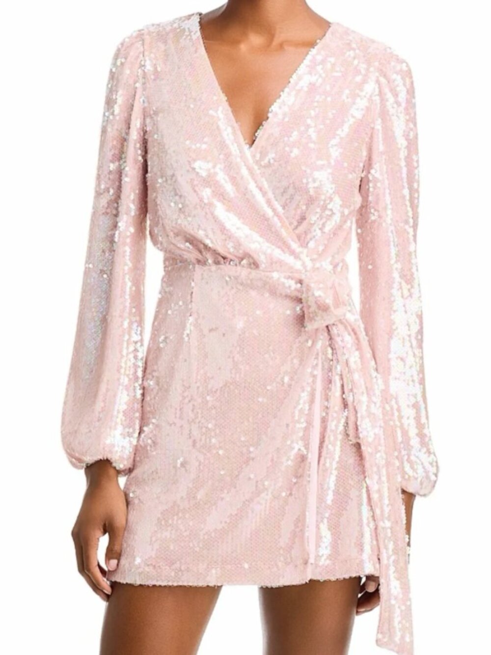 Sequin Wrap Mini Dress - Blush Pink $55